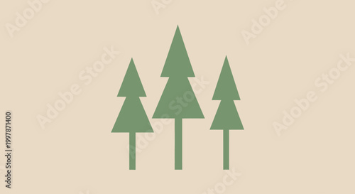 Simple illustration of three green pine trees on a light beige background