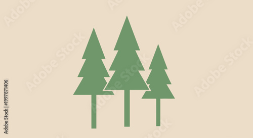 Vector illustration of three pine trees in a soft, muted color palette