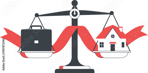 Worklife balance concept with a briefcase and a house on a scale