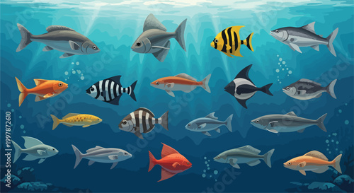 Fotografía A school of colorful fish swimming underwater