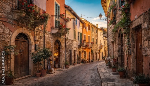 Charming Cobblestone Street in a Quaint Village