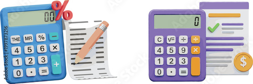Financial Calculation and Budget Planning Concept with Calculator, Documents, Percentage Symbol, Pencil, and Payment Checklist for Accounting, Tax, and Business Management Design