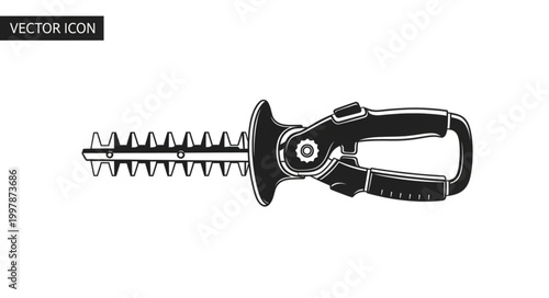 Black silhouette of a hedge trimmer tool on a white background.