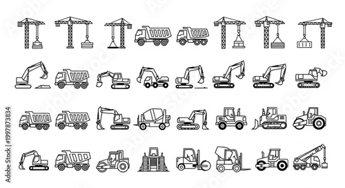 Collection of Construction Equipment Icons and Symbols.