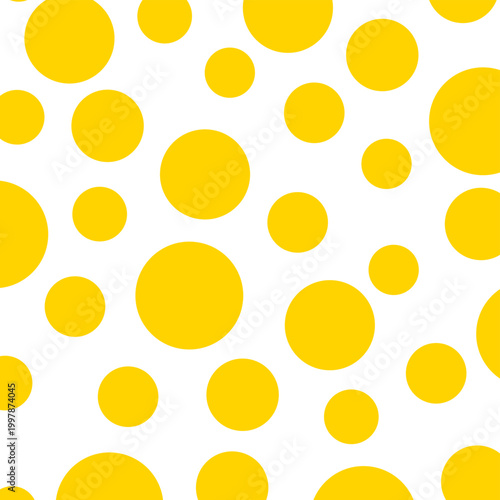 Yellow Polka Dot Seamless Pattern. Scattered Yellow Dots on White. Simple Abstract Background
