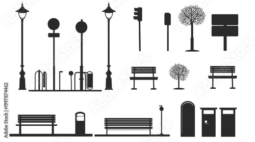 Collection of Urban Street Furniture and Fixtures Silhouettes 1.
