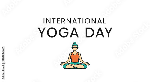 International Yoga Day illustration with woman meditating.