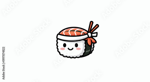 Cute sushi illustration with chopsticks, a simple and charming design for food and Japanese culture enthusiasts