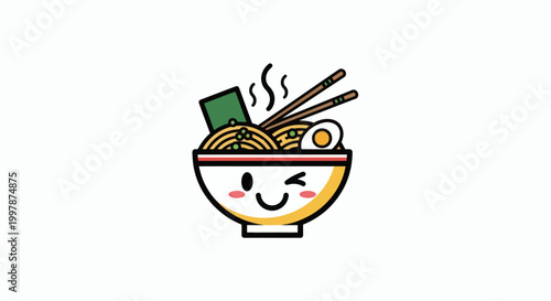 Cute bowl of ramen with chopsticks and steam, a delightful and savory Japanese noodle soup, perfect for food lovers and culinary enthusiasts