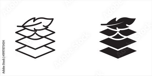 fabric with feather filler icon set, high comfort structure, less weight, vector illustration on white background