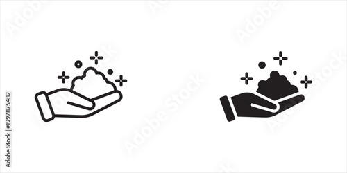 foam Cream on hand line icon set, simple skin cleanser flat design vector pictogram, vector illustration on white background