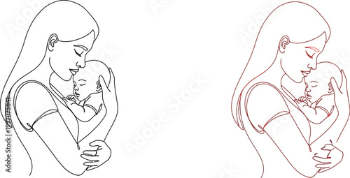 Mother and baby line art illustration tender moment with child