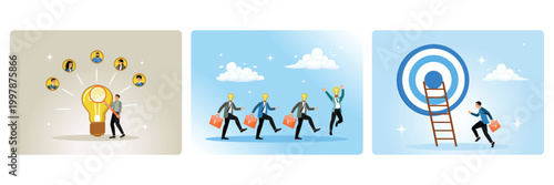 Business teams discuss and share ideas, innovation, determination and effort towards success.