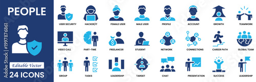 People icon set. Collection of team, person, group, family, human and population and senior icons. Solid icon collection. Vector illustration.