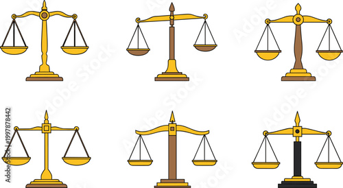 Scales of Justice Icons in Different Styles for Law, Legal, and Justice Design Projects