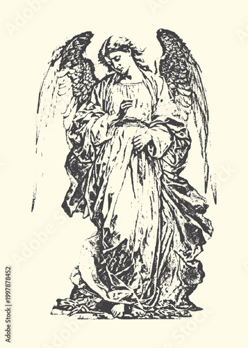 Tableau sur toile Angel statue standing holding hands sculpture mythology classical guardian tranq