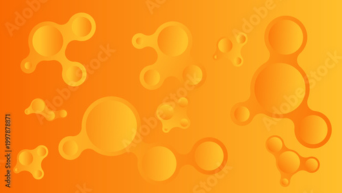 Abstract orange liquid metaballs background. Organic fluid shapes, 3D molecular structures.