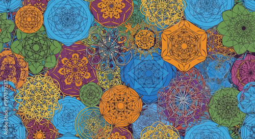 Vibrant Geometric Mandala Pattern - Colorful Abstract Ethnic Design