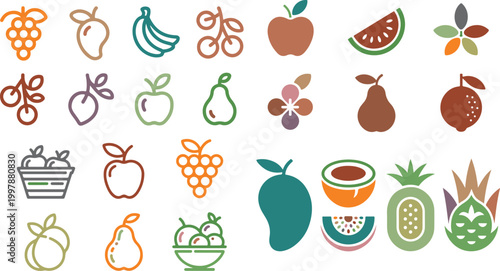 colorful fruit icons on white background for design and decoration purposes