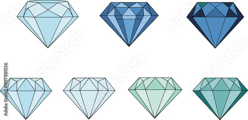 Collection of Geometric Diamond Icons in Multiple Shades of Blue and Green for Branding, Web Design, and Digital Illustrations