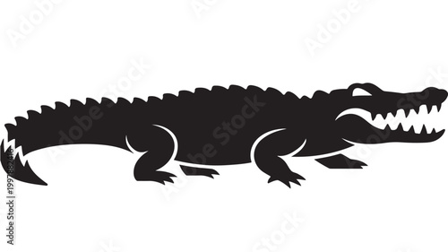 Alligator Silhouette Walking Reptile Wildlife Icon Black Vector