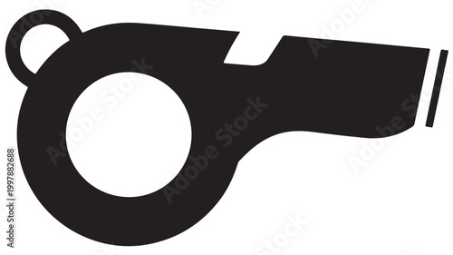 Whistle Silhouette Sports Referee Icon Black and White Monochromatic Vector