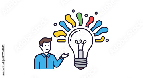 Man presenting a light bulb idea.