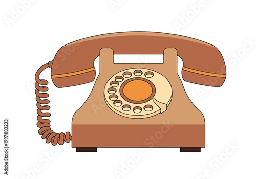 Foto A cartoonish drawing of a vintage brown rotary phone