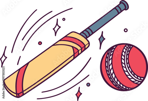 Realistic Cricket Bat and Ball Illustration. Cricket Bat and Ball Isolated Design. Detailed Cricket Equipment Bat and Ball. Professional Cricket Bat with Ball Concept. Cricket Sports Bat and Ball