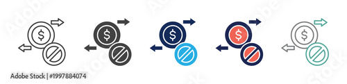 blocked transaction icon set consisting of multiple styles. vector illustration