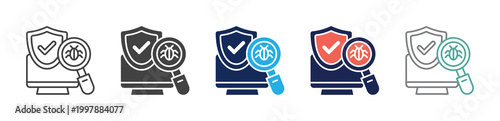 antivirus scan icon set consisting of multiple styles. vector illustration