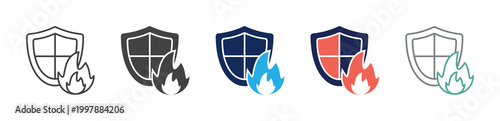 firewall shield icon set consisting of multiple styles. vector illustration