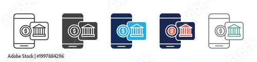 mobile banking icon set consisting of multiple styles. vector illustration