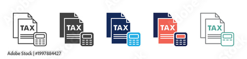 tax calculator icon set consisting of multiple styles. vector illustration