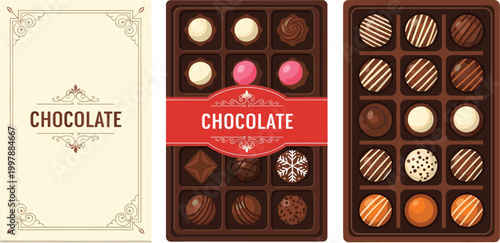 Chocolate Box Set with Assorted Truffles and Candy, Elegant Packaging for Sweet, Dessert, and Gift Designs