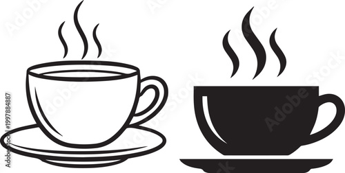 Two cups of coffee a black and white illustration of hot beverages