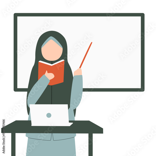 teacher in hijab in front of white board while teaching vector illustration