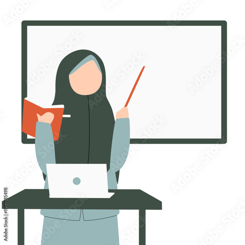 teacher in hijab in front of white board while teaching vector illustration