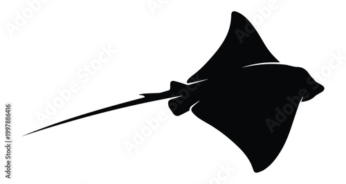 Stingray With Tail Stinger Shape Icon Silhouette Vector black design on a white background