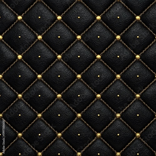 High quality leather dark blue with gold buttons luxurious quilted seamless design