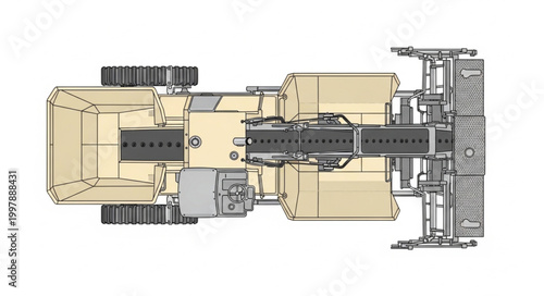Top View of a Construction Vehicle with Tracks and Buckets.