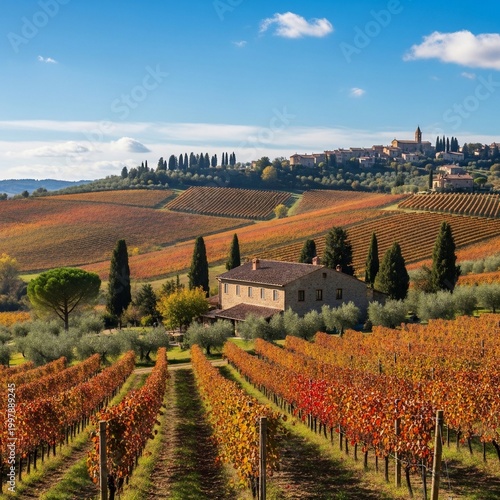 Golden Hour Vineyards: Autumn Hues Adorn Rolling Tuscan Hills