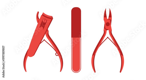 Nail Care Tools: Cuticle Nipper, Nail File, and Cuticle Cutters - Red Set