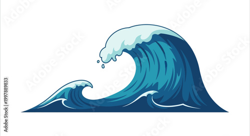 Pixel Art Ocean Wave Crashing, Retro Style Sea Swell, Digital Art