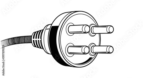 Close up black and white illustration of an electrical plug