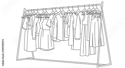 Clothing rack with garments vector illustration for fashion retail design
