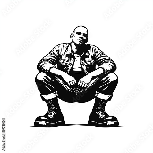 simple stencil drawing vector of punk skinhead boy