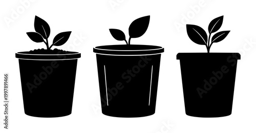 Compost bin set with solid black icon on white background featuring compost, organic leaf, recycling symbol with environmental and sustainability
