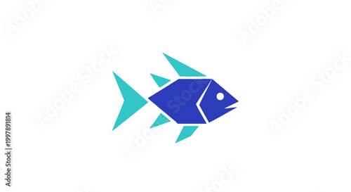 Free Download Geometric Fish Icon. Blue and Teal Abstract Animal Symbol. - GFXLoad