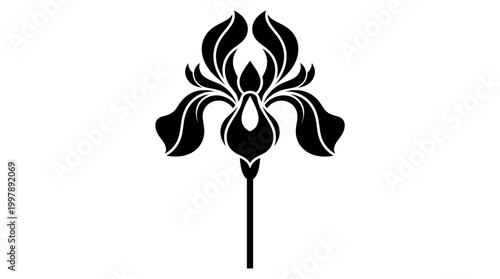 Elegant Black Iris Flower Botanical Silhouette Decorative Vector Graphic Element